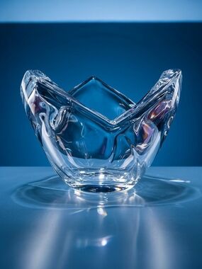 Pair of Elegant Sculptural Crystal Tea Light Holders with a 3 Pedal Design. ♡